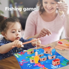 rolimate Wooden Magnetic Fishing Game 4 in 1 Montessori Stacking Game and Beaded Sorter Toys Fine Motor Skill Toy Birthday for 1 2 3+ Years Old Boy Girl Baby Toddler Early Educational Toys