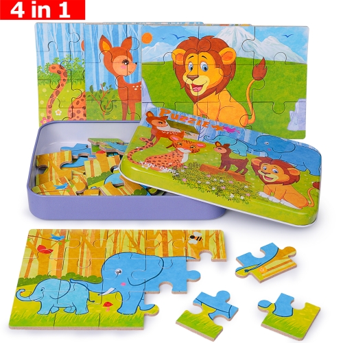 Wooden Jigsaw Puzzle for Kids Best Gift for 3 4 5 Year Old Boys and Girls Animals Preschool Puzzles for Toddler with Metal Box