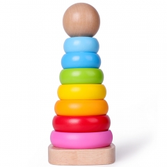 Wooden Ring Stacking Toy for Kids Best Birthday Christmas Gifts for 1 2 3 4 Year Old Boy Girl Toddler Toys Rainbow Tower Wooden Stacking Toy Rainbow Stacker for Baby and Toddlers 18M +(8x3 INCH)