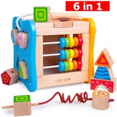 Wooden Activity Cube Best Birthday Christmas Gifts for Kids 1 Year + Boy Girl Toddler Baby Activity Play Centers Shape Sorter Toy for Toddlers Developmental Educational Toy Babys First Christmas