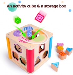 rolimate Wooden Activity Cube Best Birthday for 1 2 3 4 Year Old Boy Girl Babys Shape Sorter Toy Activity Center Preschool Toys for Children Kid Toddler Travel Toys