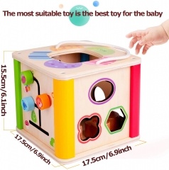 rolimate Wooden Activity Cube Best Birthday for 1 2 3 4 Year Old Boy Girl Babys Shape Sorter Toy Activity Center Preschool Toys for Children Kid Toddler Travel Toys