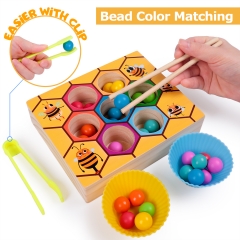 rolimate Toddler Fine Motor Skill Toy Magnet Game, Montessori Educational Wooden Toy, Clamp Bee & Beads to Hive Matching Game, Color Recognition Preschool Learning Toy, Gift for 3 4 5+ Years Boy Girl