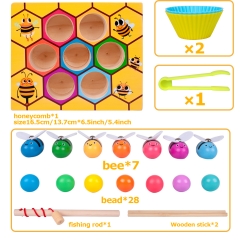 rolimate Toddler Fine Motor Skill Toy Magnet Game, Montessori Educational Wooden Toy, Clamp Bee & Beads to Hive Matching Game, Color Recognition Preschool Learning Toy, Gift for 3 4 5+ Years Boy Girl
