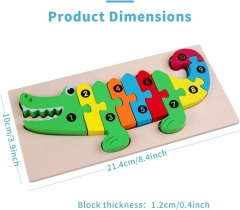 Rolimate Wooden Jigsaw Puzzle Building Blocks Animal Wooden Puzzle, Learning Educational Toys Wooden Numbers Block Toys for 3 4 5+ Years Boys Girls - Crocodile