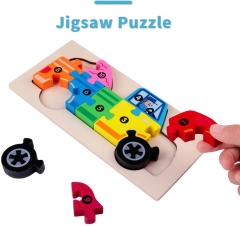 Rolimate Wooden Jigsaw Puzzle Building Blocks Animal Wooden Puzzle, Learning Educational Toys Wooden Numbers Block Toys for 3 4 5+ Years Boys Girls -Vehicles