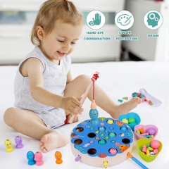 Rolimate Fishing Toy Wooden Educational Toy Magnet Game Clip Bead Game Motor Skill Preschool Learning Toy for 3 4 5+ Years Boy Girl Toddler Best Birthday Gift Parent-Child Interact Sensory Toy (65PCS)