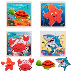 Rolimate Wooden Jigsaw Puzzles for Toddlers Age 2 3 4 5 Year Old, Preschool Ocean Puzzles Set for Kids Children, Shape Color Learning Educational Puzzles Toys for Boys and Girls (4 Pack)
