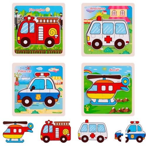 Rolimate Wooden Jigsaw Puzzles for Toddlers Age 2 3 4 5 Year Old, Preschool Vehicle Puzzles Set for Kids Children, Shape Color Learning Educational Puzzles Toys for Boys and Girls (4 Pack)
