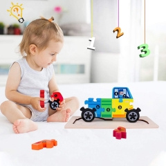 Rolimate Wooden Jigsaw Puzzle Building Blocks Animal Wooden Puzzle, Learning Educational Toys Wooden Numbers Block Toys for 3 4 5+ Years Boys Girls -Vehicles