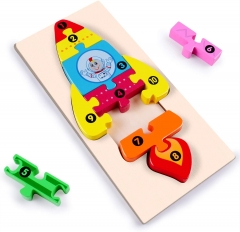 Rolimate Wooden Jigsaw Puzzle Building Blocks Animal Wooden Puzzle, Learning Educational Toys Wooden Numbers Block Toys for 3 4 5+ Years Boys Girls - Rocket