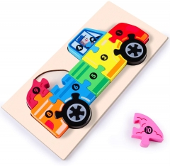 Rolimate Wooden Jigsaw Puzzle Building Blocks Animal Wooden Puzzle, Learning Educational Toys Wooden Numbers Block Toys for 3 4 5+ Years Boys Girls -Vehicles