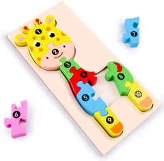 Rolimate Wooden Jigsaw Puzzle Building Blocks Animal Wooden Puzzle, Learning Educational Toys Wooden Numbers Block Toys for 3 4 5+ Years Boys Girls - Giraffe