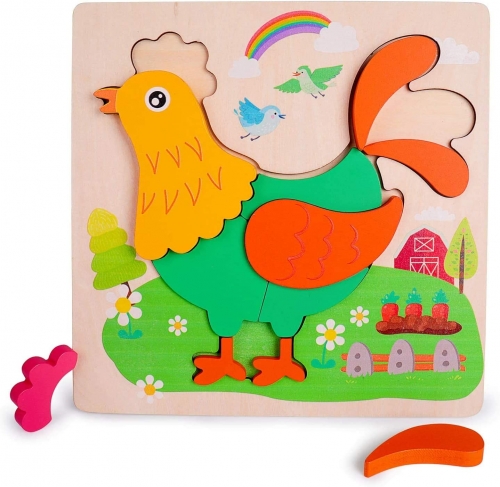 Rolimate Wooden Puzzles for Toddlers - Rooster Pattern Animal Jigsaw Puzzles for 3 4 5 Years Old Boys & Girls,Early Educational Preschool Montessori Toys for Birthday Gift,Learning Travel Toy