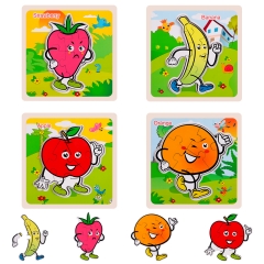 Rolimate Wooden Jigsaw Puzzles for Toddlers Age 2 3 4 5 Year Old, Preschool Fruit Puzzles Set for Kids Children, Shape Color Learning Educational Puzzles Toys for Boys and Girls (4 Pack)