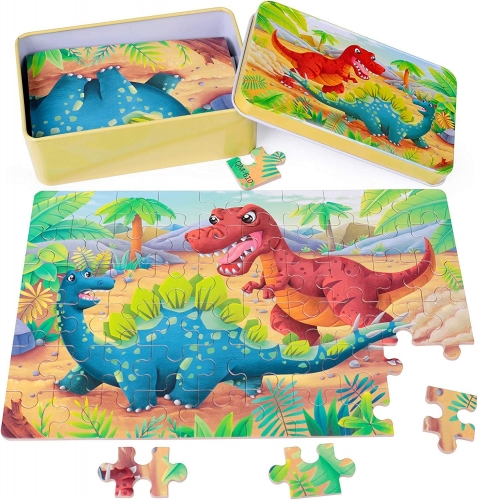 Rolimate Wooden Jigsaw Puzzles for Kids 60 Piece Best Gift 3 4 5 Year Old Boys and Girls, Animals Colorful Wooden Puzzles for Toddler Children Learning Educational Puzzles Toys with Metal Puzzle Box