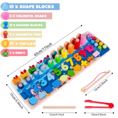 rolimate Wooden Number Puzzle Sorting Stacking Toys, Shape Sorter Counting Game for 3 4 5+ Years Old Boys and Grils, Magnetic Fishing Game Learning Montessori Toys