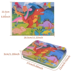 Rolimate Wooden Jigsaw Puzzles for Kids,Dinosaur Puzzles Learning Educational Puzzles Montessori Toys with Metal Puzzle Box, Best Gift 3 4 5 Year Old Boys and Girls [120 Pieces]