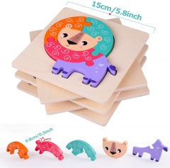 Rolimate Wooden Jigsaw Puzzles, 5 Pack Animal Puzzles for Toddlers Kids 3 4 5 Years Old Preschool Educational Montessoir Learning Travel Toys for Boys and Girls