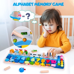 rolimate Wooden Number Puzzle Sorting Stacking Toys, Shape Sorter Counting Game for 3 4 5+ Years Old Boys and Grils, Magnetic Fishing Game Learning Montessori Toys