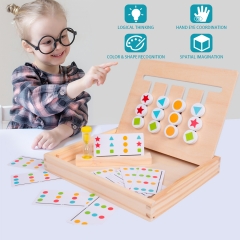 Rolimate Preschool Learning Toys Four-Color & Shape Sorting Puzzle Matching Brain Teasers Logic Games Montessori Educational Wooden Toys for Kids Child Boys Girls Age 3 4 5 6 7 Years Old Family Game