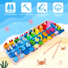 rolimate Wooden Number Puzzle Sorting Stacking Toys, Shape Sorter Counting Game for 3 4 5+ Years Old Boys and Grils, Magnetic Fishing Game Learning Montessori Toys