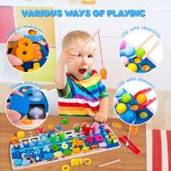 rolimate Wooden Number Puzzle Sorting Stacking Toys, Shape Sorter Counting Game for 3 4 5+ Years Old Boys and Grils, Magnetic Fishing Game Learning Montessori Toys