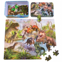 Rolimate Wooden Puzzles for Kids, Dinosaur Puzzles Learning Educational Montessori Toys with Metal Puzzle Box, Best Gift 3 4 5 6 Year Old Boys and Girls Travel Toys [100 Pieces]
