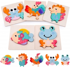 Rolimate Wooden Jigsaw Puzzles, 5 Pack Animal Puzzles for Toddlers Kids 3 4 5 Years Old Preschool Educational Montessoir Learning Travel Toys for Boys and Girls