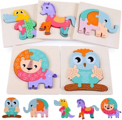 Rolimate Wooden Jigsaw Puzzles, 5 Pack Animal Puzzles for Toddlers Kids 3 4 5 Years Old Preschool Educational Montessoir Learning Travel Toys for Boys and Girls