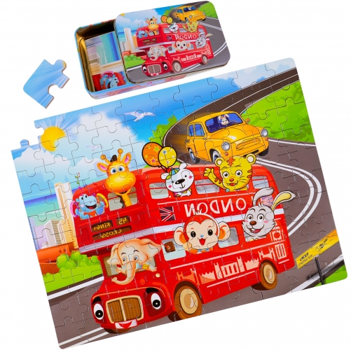 Rolimate Wooden Jigsaw Puzzles for Kids, Vehicle Puzzles Learning Educational Montessori Toys with Metal Puzzle Box, Best Gift 3 4 5 6 Year Old Boys and Girls Travel Toys [100 Pieces]