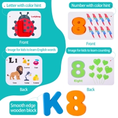 Rolimate Alphabets and Numbers Flash Cards Set - ABC Wooden Jigsaw Animal Card Board Matching Puzzle Game Preschool Educational Montessori Toys Gift for Toddlers Kids Boys Girls 3 4 5 Years Old