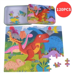 Rolimate Wooden Jigsaw Puzzles for Kids,Dinosaur Puzzles Learning Educational Puzzles Montessori Toys with Metal Puzzle Box, Best Gift 3 4 5 Year Old Boys and Girls [120 Pieces]