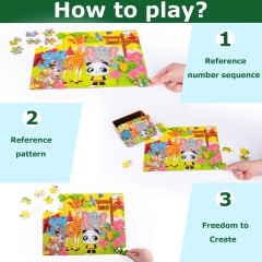 Rolimate Wooden Jigsaw Puzzles for Kids, Animal Puzzles Learning Educational Montessori Toys with Metal Puzzle Box, Best Gift 3 4 5 6 Year Old Boys and Girls Travel Toys [100 Pieces]