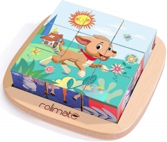 rolimate 6 in 1 Wooden Block Puzzle Animal Cube Puzzle Preschool Educational Game Montessori Learning Toys for 2 3 4+ Years Boys Girls Toddlers Jigsaw Puzzle with Wooden Tray
