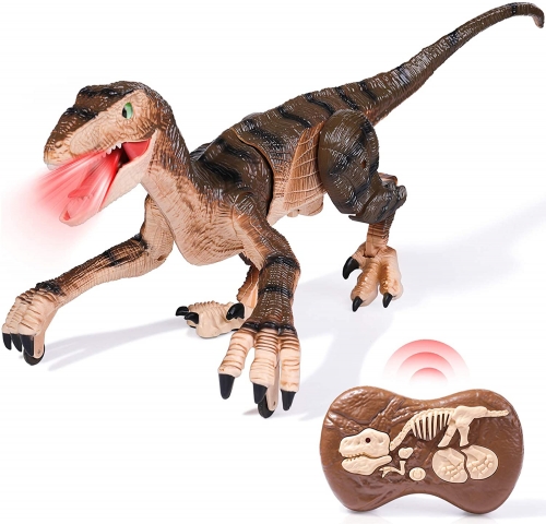 rolimate Dinosaur Toy, Remote Control Dinosaur Toys for 5 6 7 8 Years Old Boys Girls, 2.4Ghz RC Robot Toy LED Lightup Walking Roaring, Touch Control Simulation Velociraptor Jurassic Dino(Rechargeable)