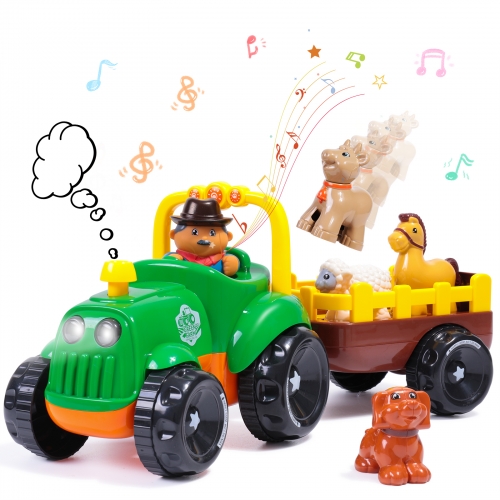 rolimate Kids Toys Farm Truck Tractor with Detachable Farmer & Animals, Musical Tractor with Light & Animal Sound Effect, Best Gifts for 1 2 3 Year Old Boys Girls Toddlers (Green)