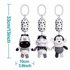 rolimate Baby Toy Cartoon Animal Stuffed Hanging Rattle Toys, Baby Bed Crib Car Seat Travel Stroller Soft Plush Toys with Wind Chimes, Best Birthday Gift for Newborn 0-18 Month (Monkey, Zebra & Hippo)