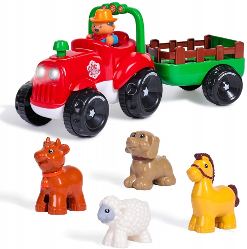 rolimate Kids Toys Farm Truck Tractor with Detachable Farmer & Animals, Musical Tractor with Light & Animal Sound Effect, Best Gifts for 1 2 3 Year Old Boys Girls Toddlers (Red)