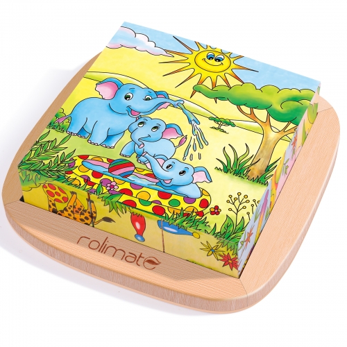 Rolimate Wooden Block Puzzle Cube Puzzle 6 in 1 Pegged Puzzle Educational Preschool Montessori Jigsaw Puzzle- Lion Zebra Elephant Rhinoceros Tiger Giraffe, Gifts for 3 4 5+ Years Boy Girl Toddler Kids