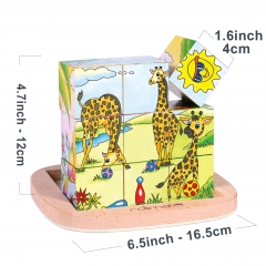 Rolimate Wooden Block Puzzle Cube Puzzle 6 in 1 Pegged Puzzle Educational Preschool Montessori Jigsaw Puzzle- Lion Zebra Elephant Rhinoceros Tiger Giraffe, Gifts for 3 4 5+ Years Boy Girl Toddler Kids