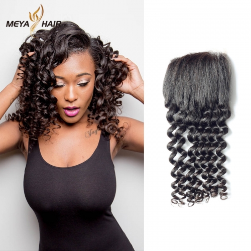 Meya 100% human 4*4 lace Closures Brazilian factory price deep wave.