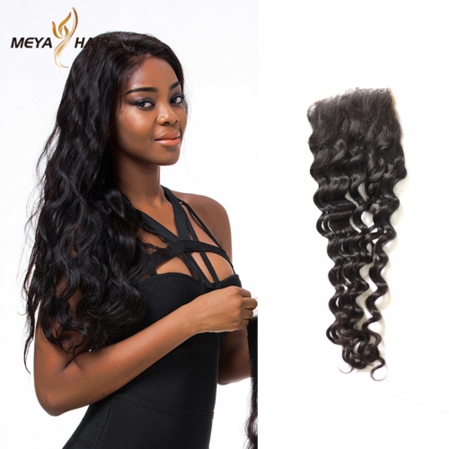 Meya 100% human 4*4 lace Closures Brazilian factory price loose wave