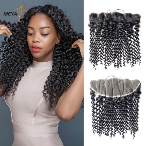 Meya 100% human 13*4 lace Frontal deep curl Brazilian factory price
