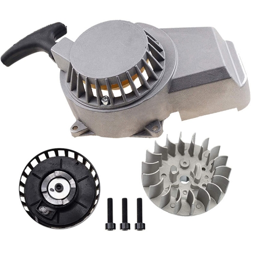 GOOFIT Alloy Pull Start Recoil Starter with 18-Fin Flywheel Replacement for Replacement for 47cc 49cc Pocket Dirt Bike Mini ATV Gray