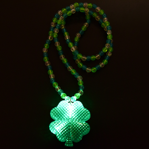 Flashing LED Shamrock Charm On Beads Necklace