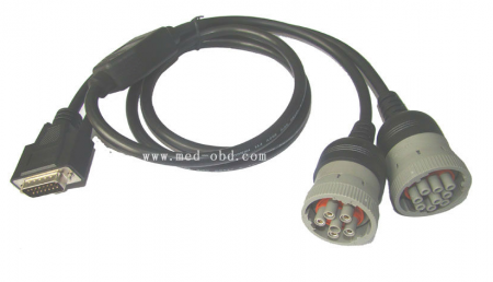 OBD2 Interface Truck Y Cable DB15Pm To J1708 6pin Female And J1939 9pin Female