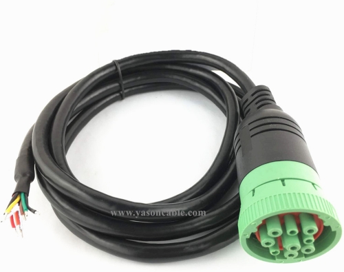 Green Type 2 J1939 9pin Female to Open Cable 6ft /1.8m