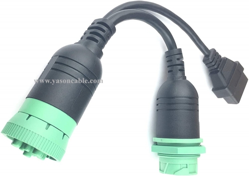 Green Type 2 J1939 9pin to OBD2 and to Nut J1939 Splitter Y Cable