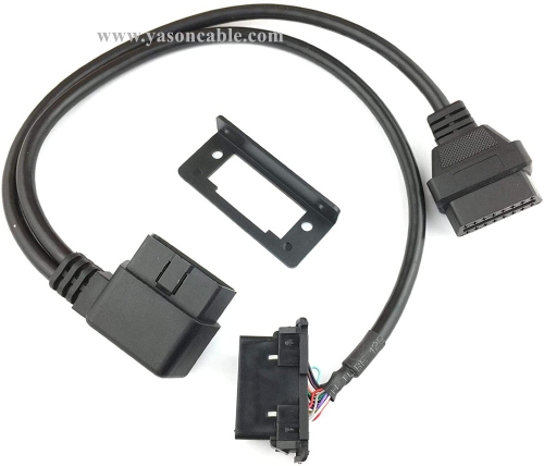 Right Angle Universal OBD II OBD2 16pin Extension Splitter Y Cable 1 Male to 2 Female with Underdash Bracket for GPS